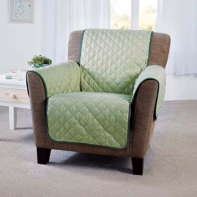 Coopers of Stortford Reversible Quilted Armchair Cover, Green, W/D/H: 190.5 x 165 x 165 cm
