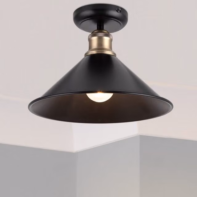 COSYLYTE Bowley Industrial Metal Ceiling Flush Light in Matt Black