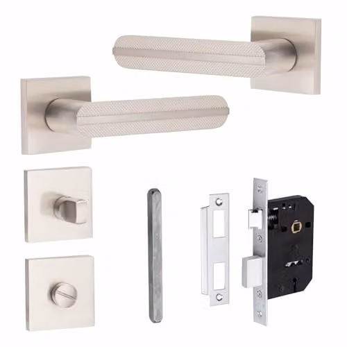 Golden Grace Lima Bathroom Door Handles, Satin Nickel Finish, Silver, 1 Pair