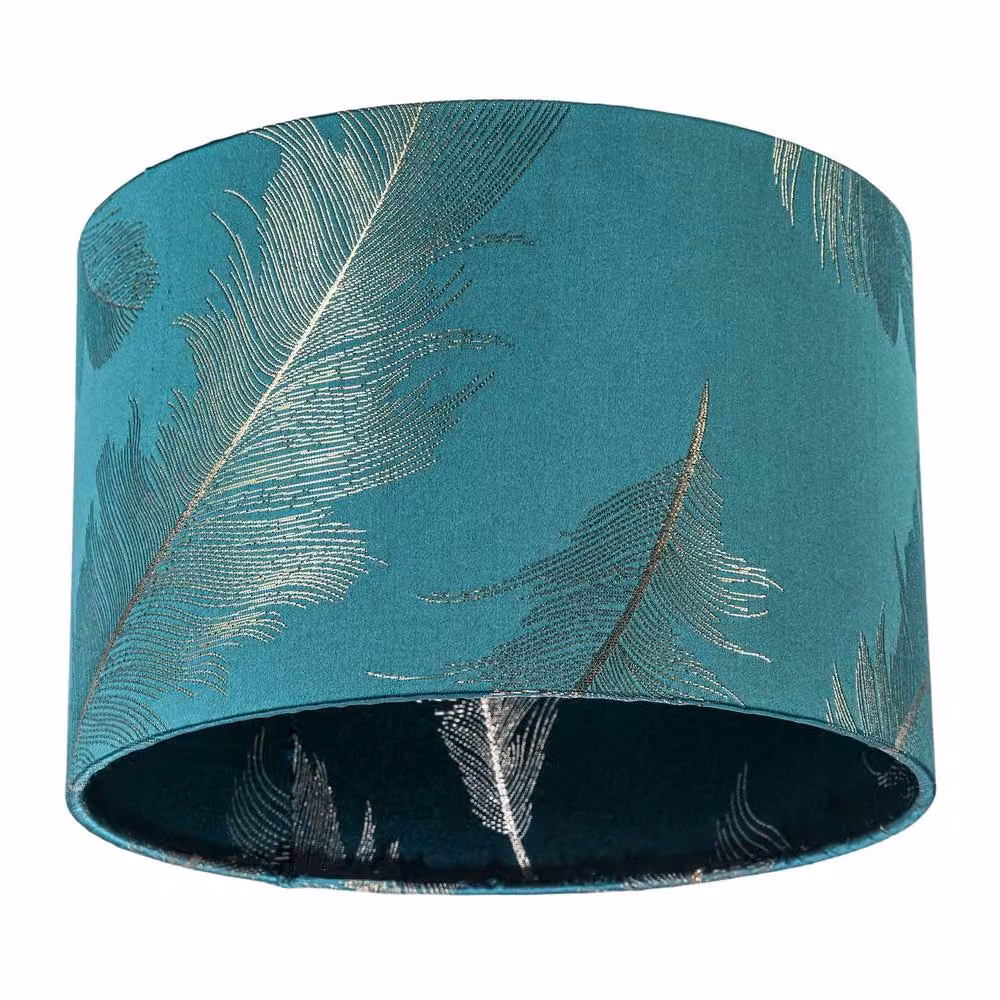 Happy Homewares Dark Emerald Green Cotton Jacquard Lampshade with Gold Foil Fern Design, Diameter: 30 cm – 4