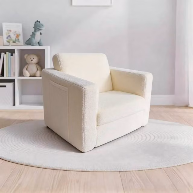 Kidsaw Lamb Fold Out Lounger Chair in White Bouclé Fabric