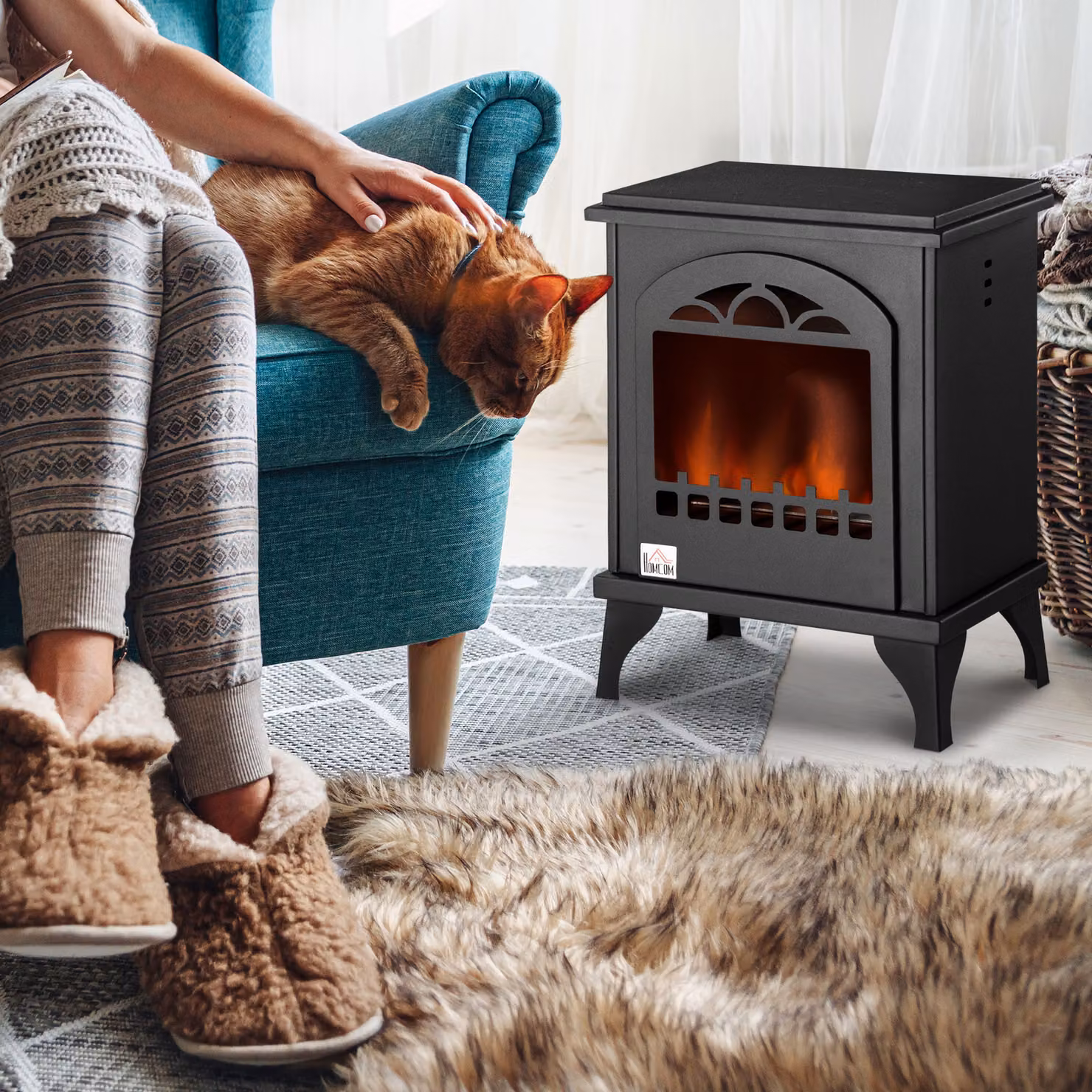 HOMCOM Modern Bioethanol Fireplace Stove, Black, 0.9L Tank – 2