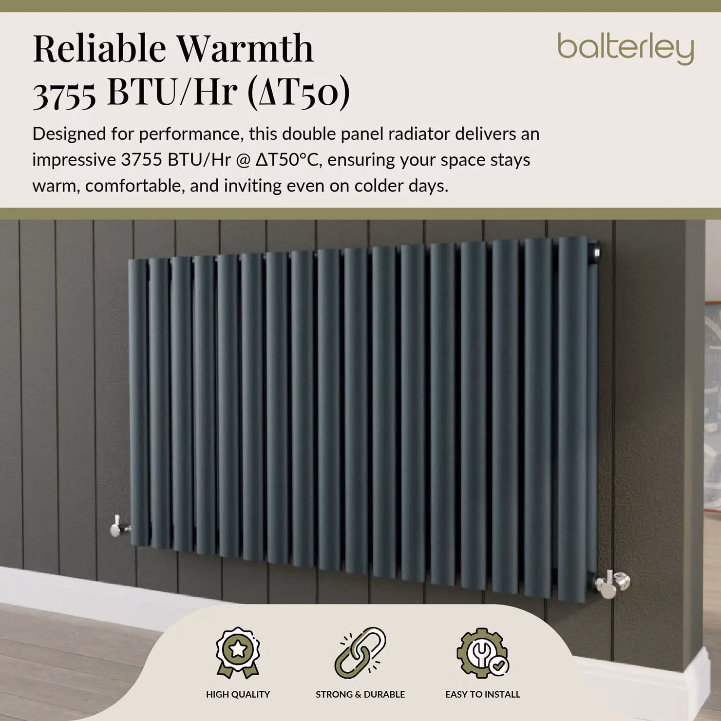Balterley Embrace Horizontal Double Panel Radiator, Anthracite Grey, W: 99.2 cm, H: 60 cm – 3
