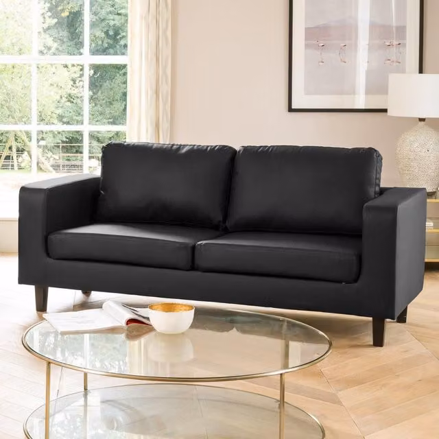 Artemis Home Monmouth 3 Seat Sofa in Black Synthetic Leather with Solid Wood Frame – 1