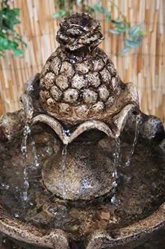 Primrose 2 Tier Round Cascading Outdoor Water Feature in Antique Bronze Stone Effect, Height: 93 cm – 4