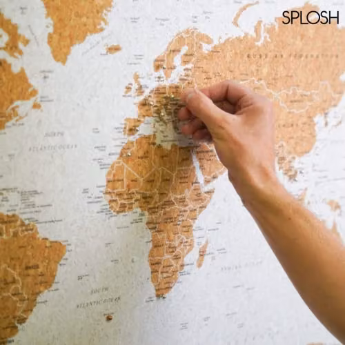Splosh Large World Map Pin Board with White Wooden Frame and 100 Pins – 3