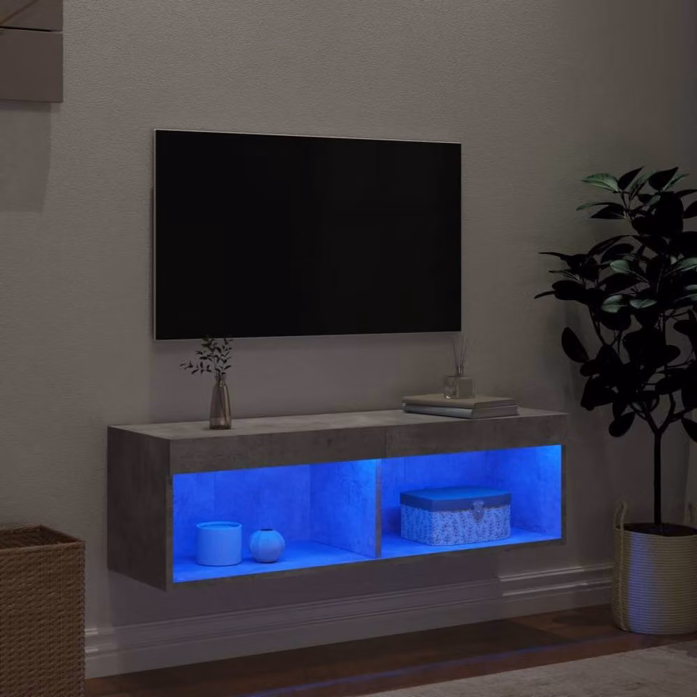 Berkfield Home Modern TV Cabinet with LED Lights in Concrete Grey, W/D/H: 100 x 30 x 30 cm – 2