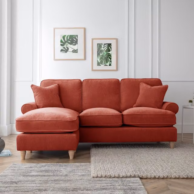 The Great Sofa Company Ezra Left Hand Velvet Chaise Sofa in Terracotta