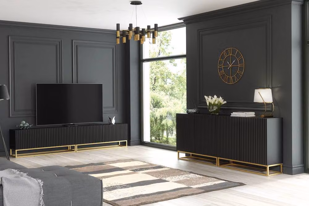 Creative Furniture Ripple Duo Sideboard in Black and Gold with Modern Fluted Design – 4