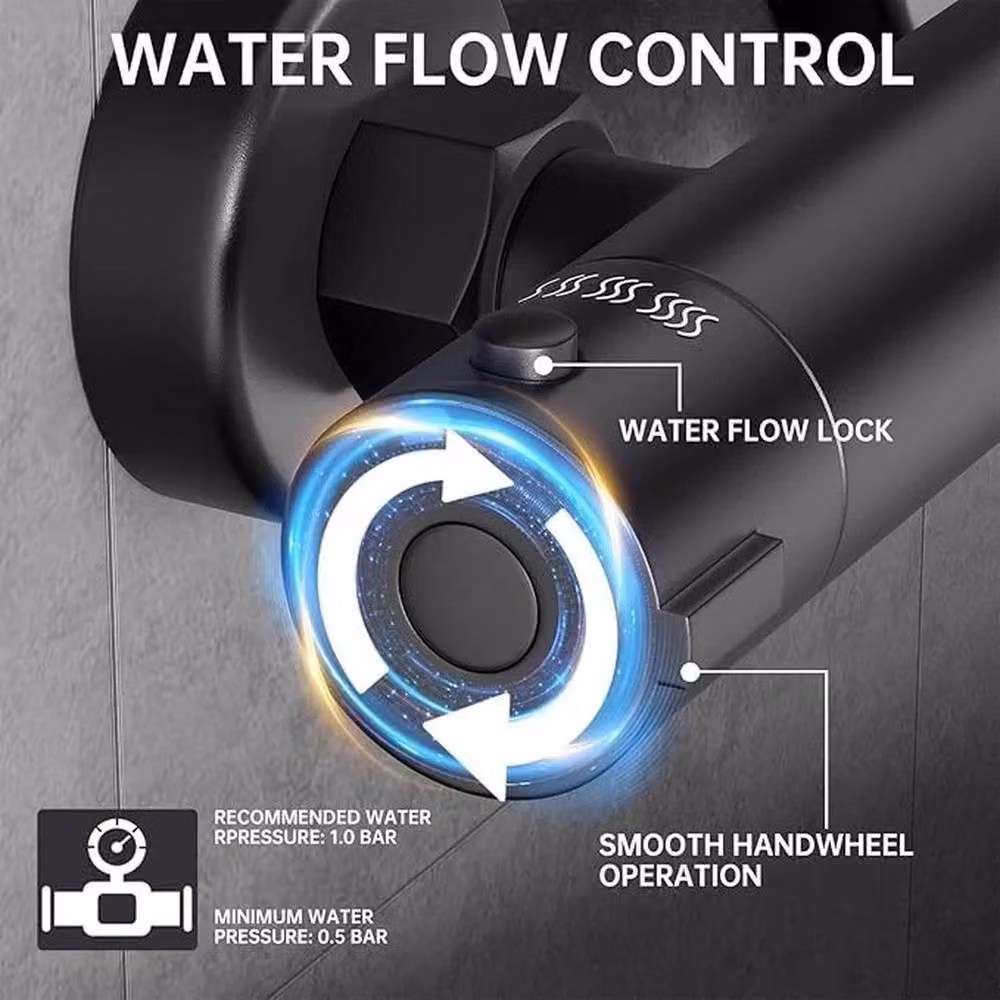FLAVORA Matt Black Exposed Thermostatic Shower Valve with 1/2 inch Outlet – 6