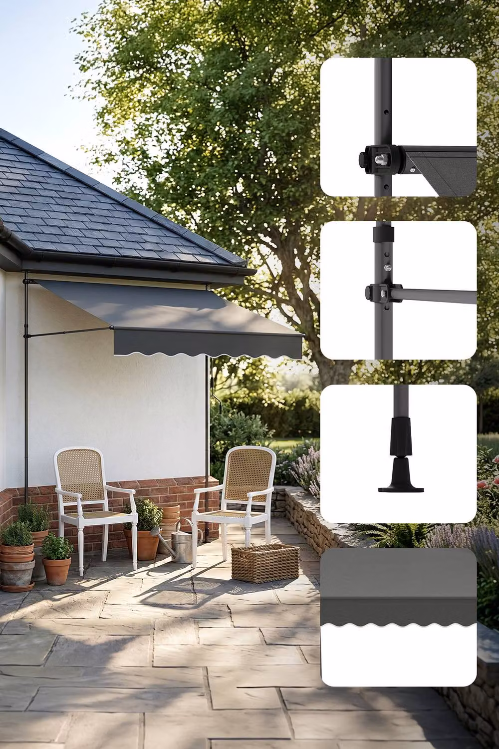 Living and Home Manual Retractable Outdoor Patio Awning with Hand Crank and Folding Arms in Dark Grey – 3