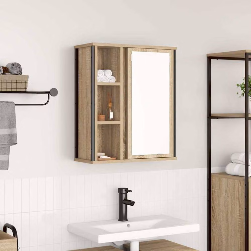 Berkfield Home Sonoma Oak Bathroom Wall Cabinet with Mirror in Brown W/D/H: 50 x 21 x 60 cm – 2