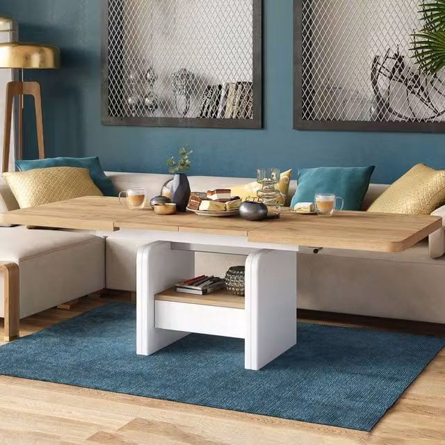Heze Furniture Lexus 2 in 1 Extending Coffee Table in Golden Craft Oak and White, W: 120-180 cm