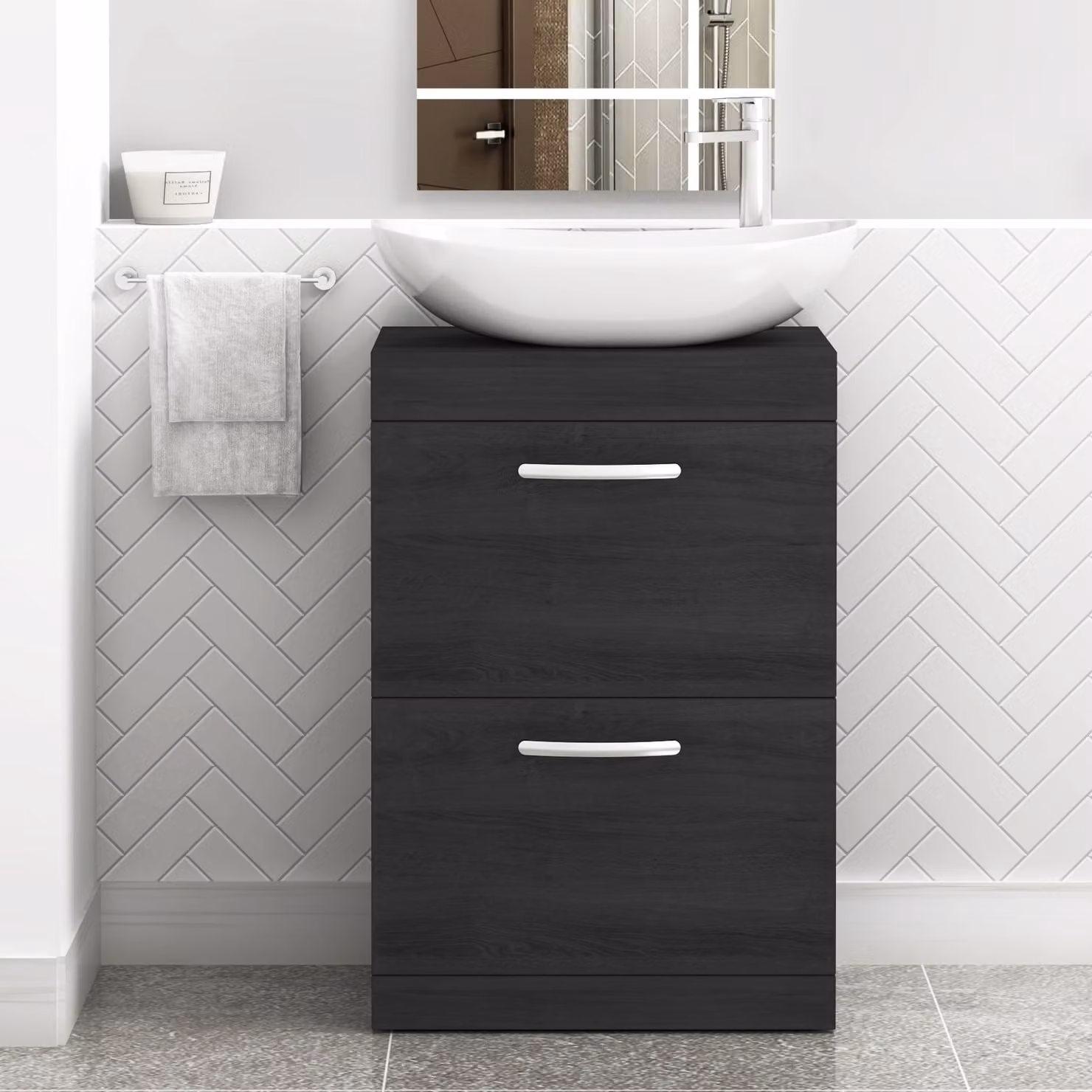 Cesar Turin 800mm Floor Standing 2 Drawer Bathroom Vanity Unit with Countertop Basin in Matt Hale Black