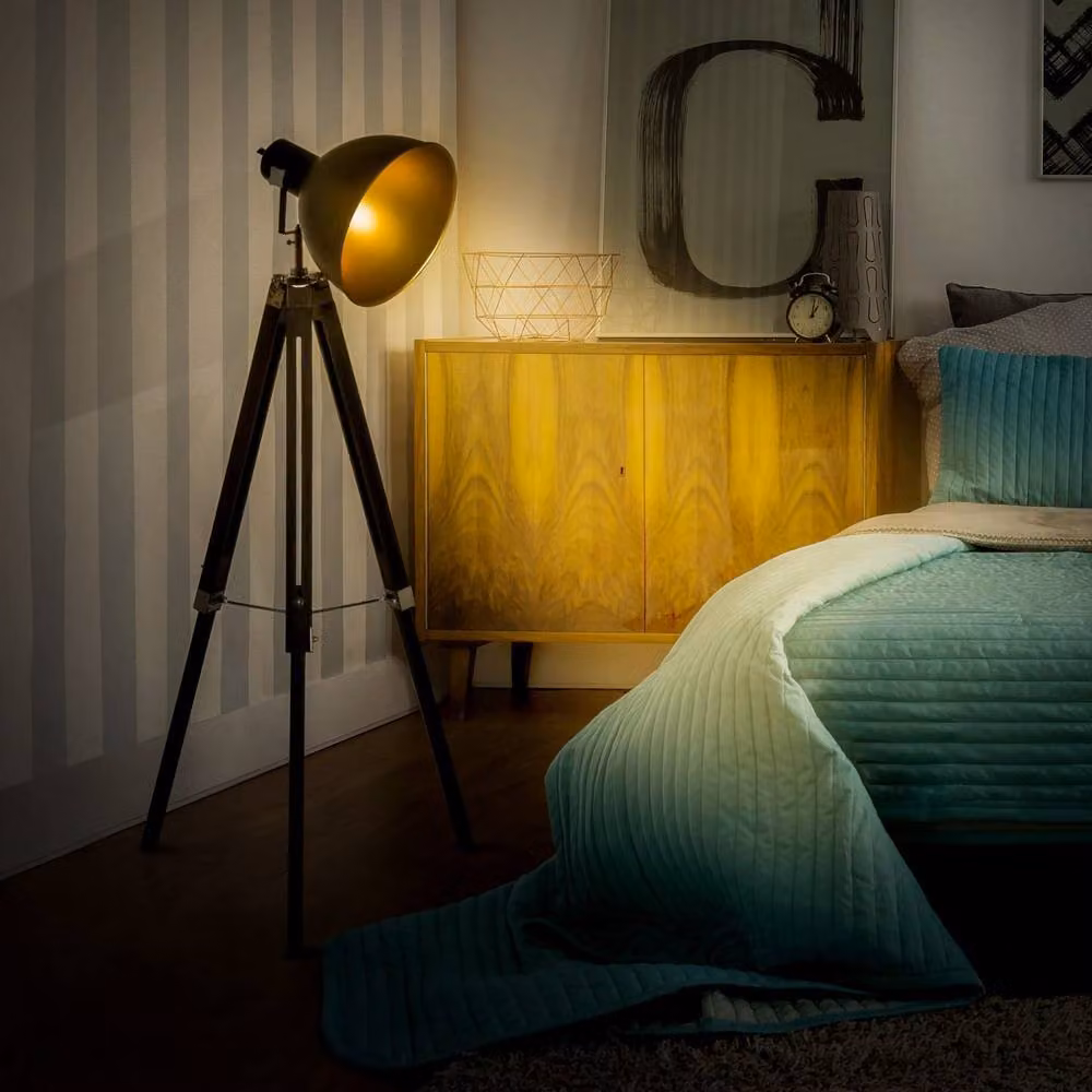 Wyld Haus Cono Adjustable Tripod Spotlight Floor Lamp in Black and Gold/Brass, H 152 cm – 3