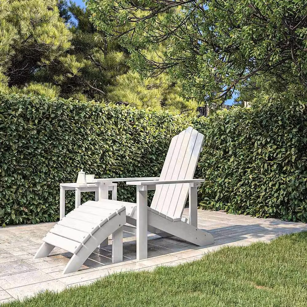 Berkfield Home Soft Garden Adirondack Chair with Footstool in White – 2