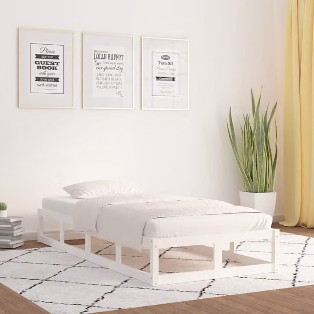 Berkfield Home Small Single Solid Wood Bed Frame in White, W/D/H: 75 x 190 cm