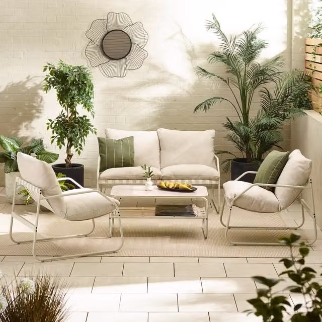 FurnitureboxUK Syros 4 Seat Metal and Glass Garden Sofa Set in Yellow and White
