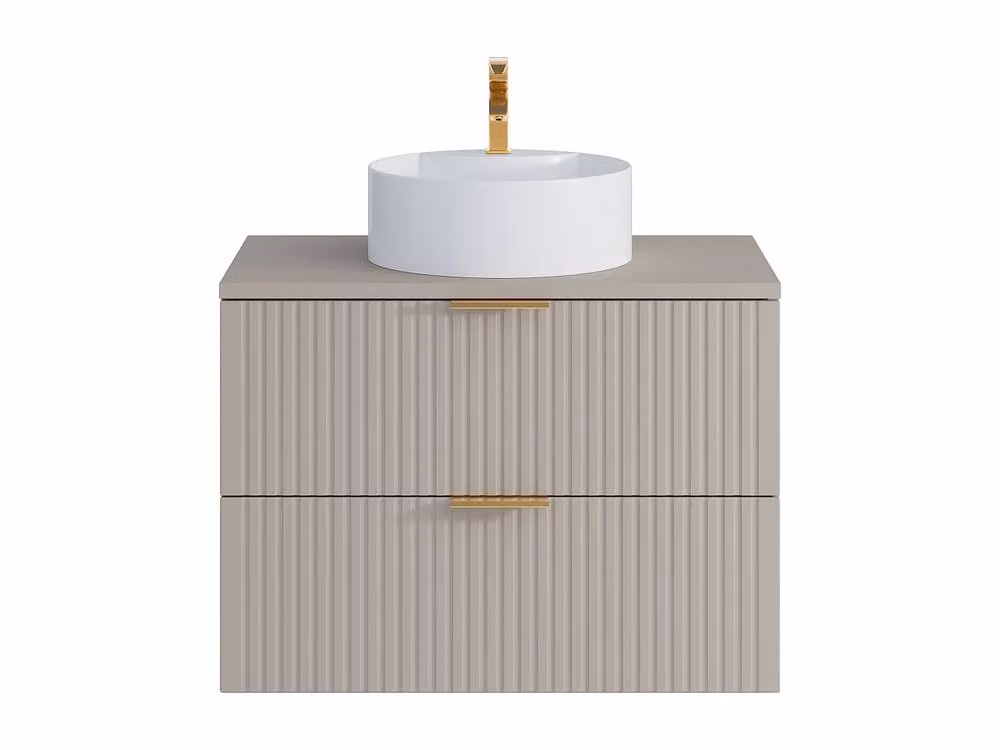 Vente-unique Striped Wall-Hung Bathroom Vanity Unit with Round Countertop Basin in Beige – 2