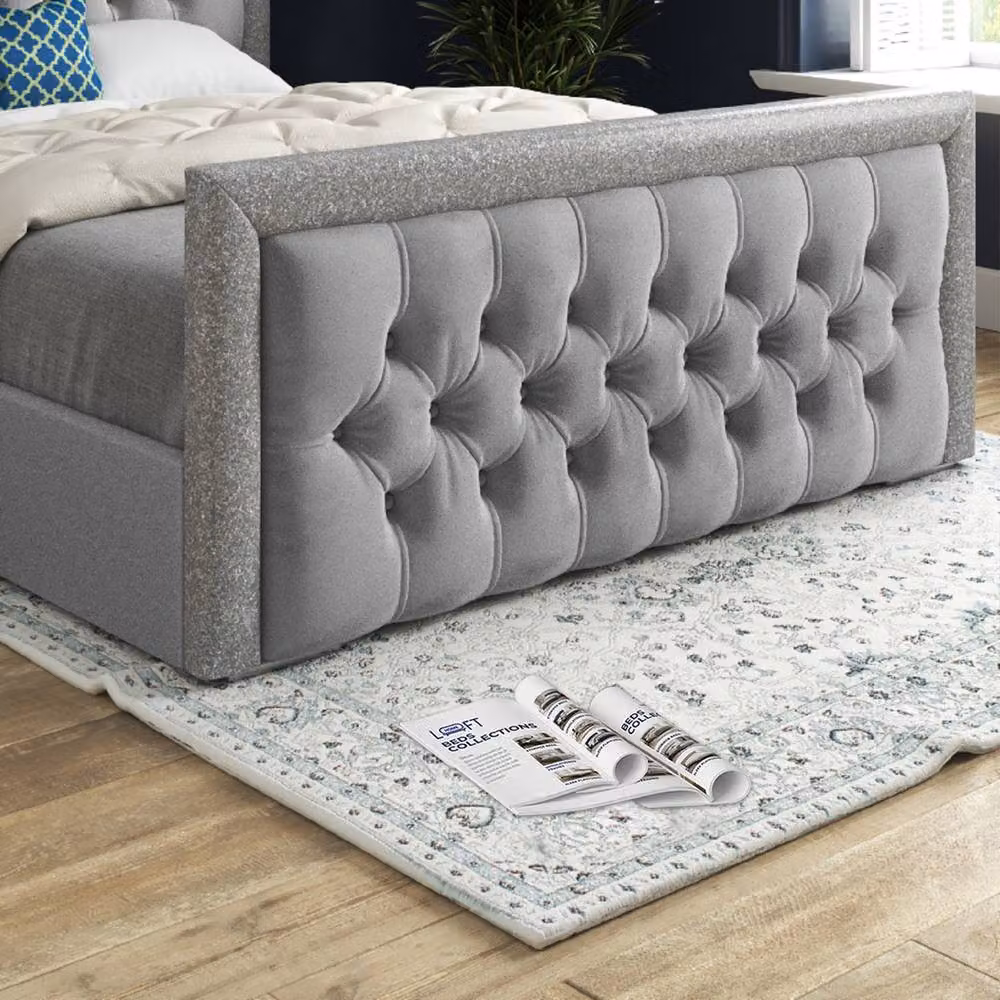 KDMD Wolston Grey Soft Velvet Upholstered Designer Bed Frame W: 140 cm, D: 200 cm, H: 137 cm – 4