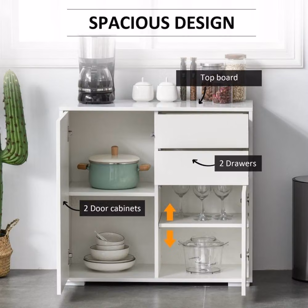STILVORA Modern Glossy White Sideboard with Push-Open Design – 2