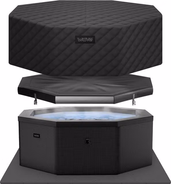 Wave Como 6-Person Inflatable Eco Foam Spa with Integrated Heater in Charcoal Black EnergySave Bundle