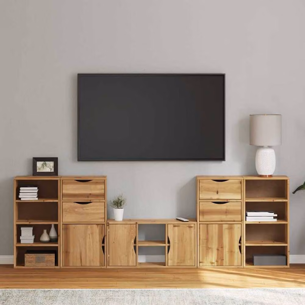 Berkfield Home ODDA 5 Piece Solid Wood Pine TV Unit with Storage in Brown – 2