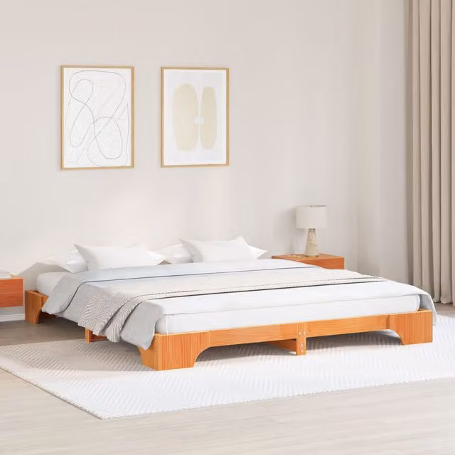Berkfield Home Solid Pine Wood Bed Frame in Waxed Brown, 200 x 200 cm – 1