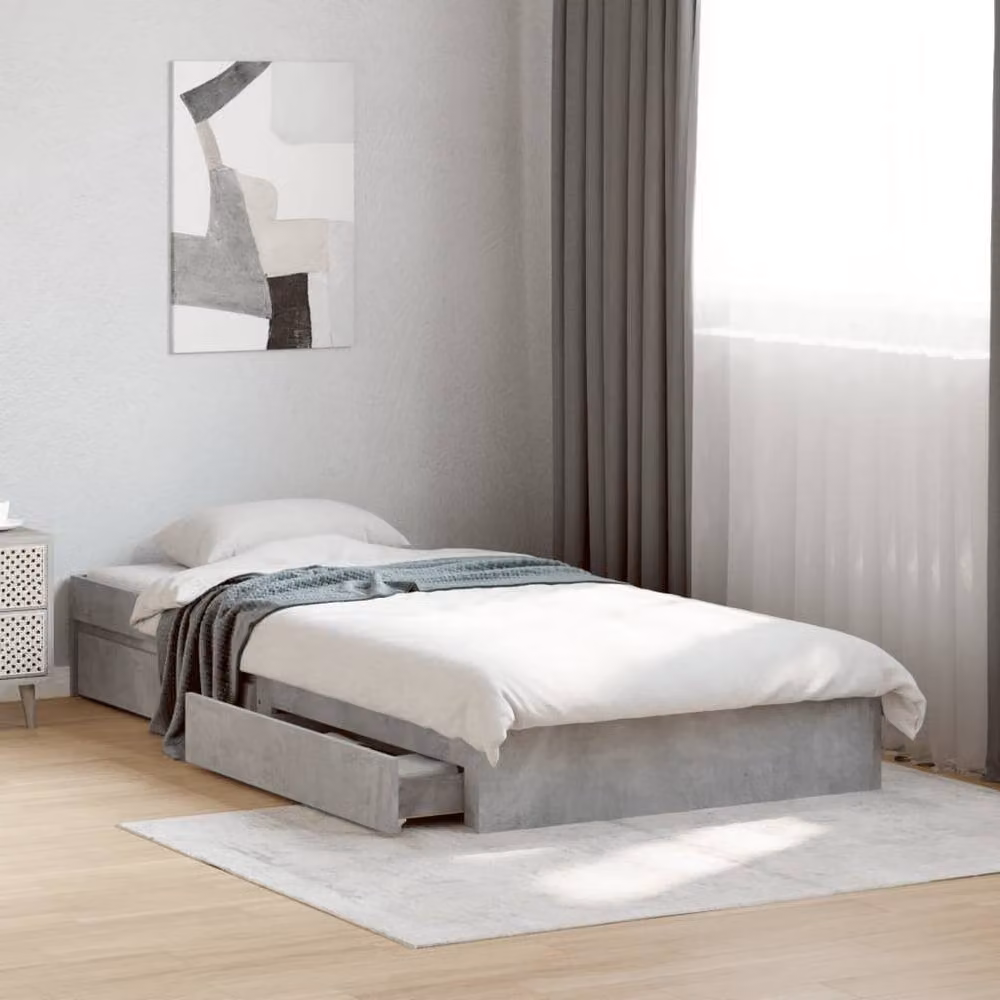 Berkfield Home Modern Bed Frame with Drawers in Concrete Grey, W/D/H: 100 x 200 cm – 2