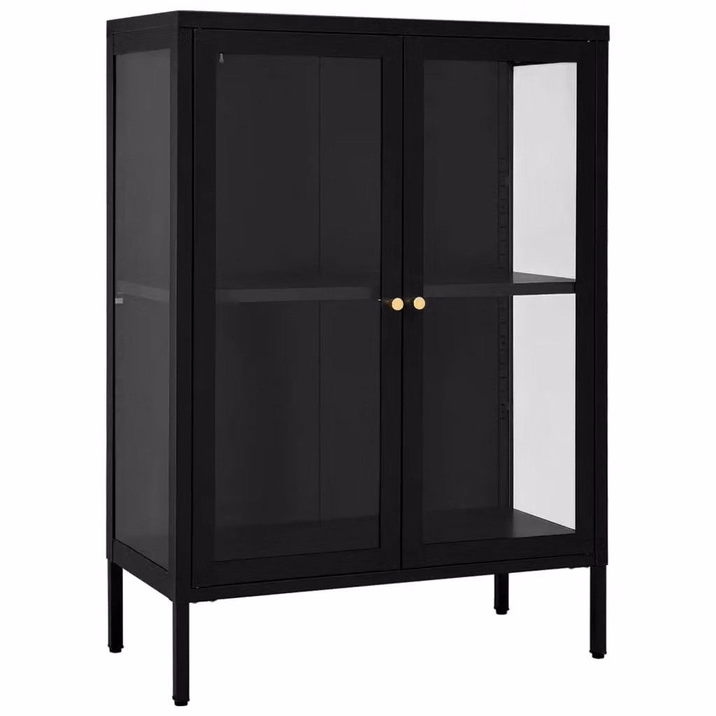 Berkfield Home Black Steel and Glass Sideboard W/D/H: 75 x 35 x 105 cm – 2