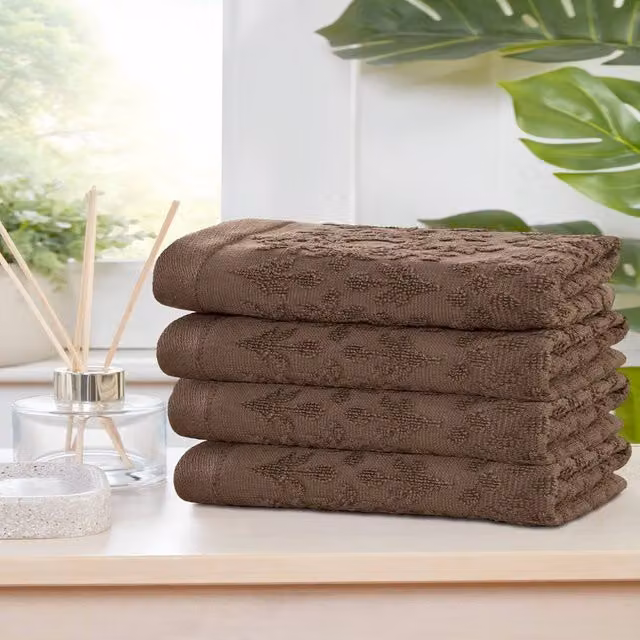 Rapport Home Versailles Jacquard Cotton Towel and Sheet Set in Brown, Red and Green Floral Design