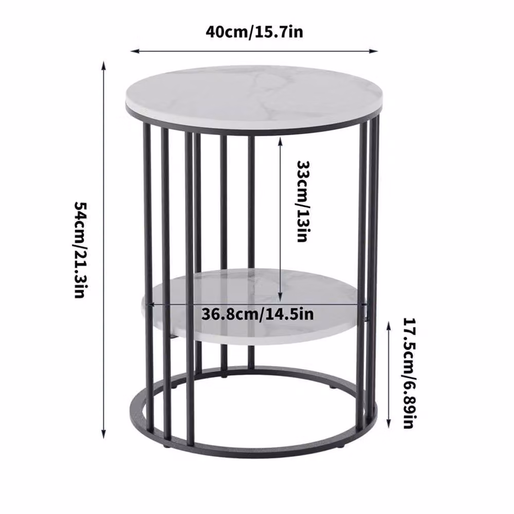 VOGREX Round Marble Side Table with Black Legs in White and Black – 2