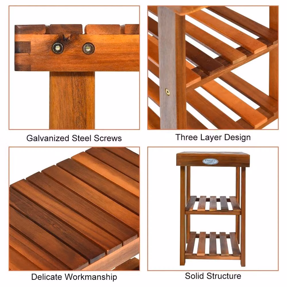 VOGREX Acacia Wood Shoe Rack Bench in Brown, W/D/H: 50 x 28 x 45 cm – 5