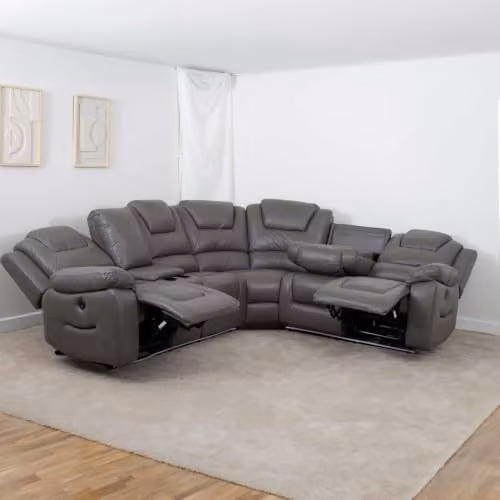 Furnishings For Less UK Oxbridge Grey 5 Seater Electric Recliner Corner Sofa with LED Lighting, USB Charging and Cup Holders – 2