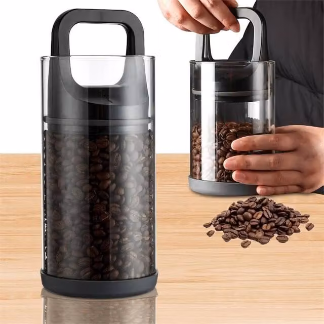 Nordara Airtight Vacuum Coffee Bean Storage Container in Black and Transparent Glass – 1