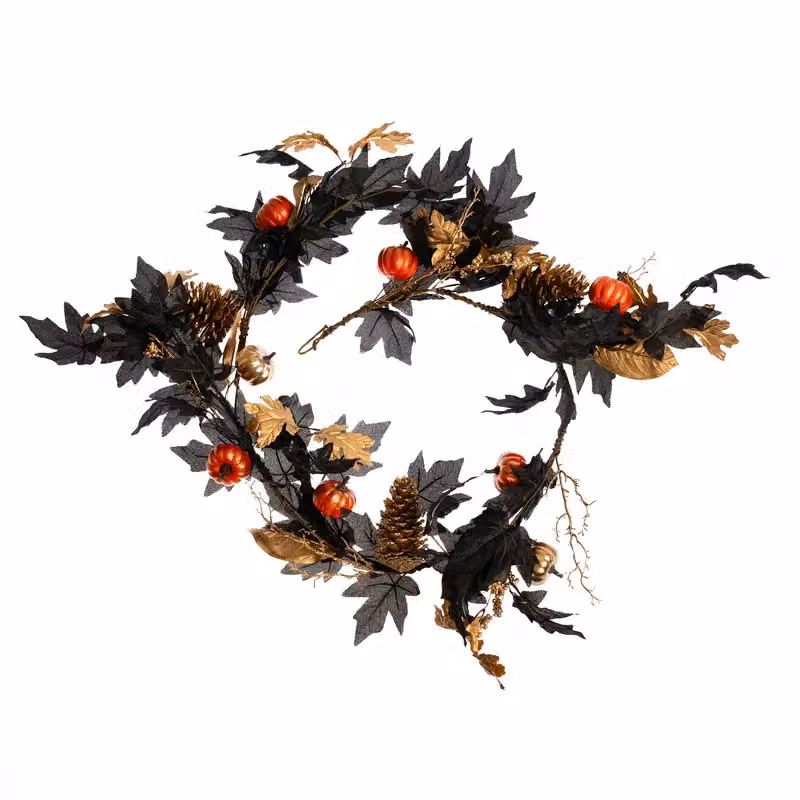 Scottish Everlastings Ltd 150cm Premium Autumn and Halloween Hanging Garland in Black, Gold and Orange – 3