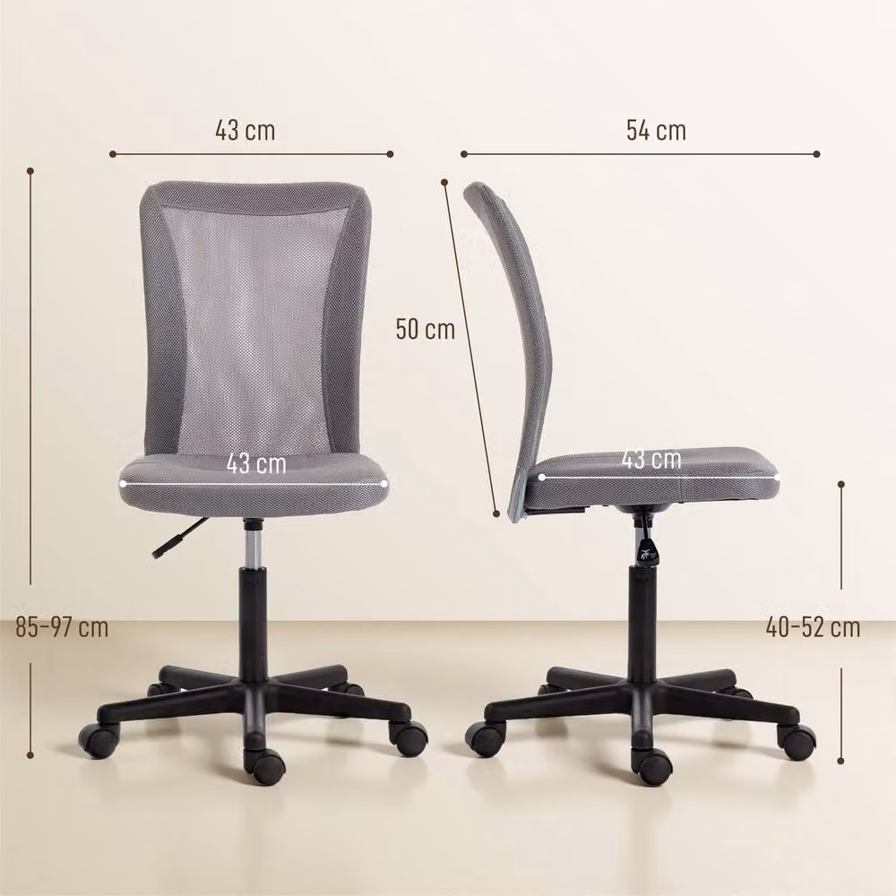 Vinsetto Grey Fabric Armless Swivel Task Chair for Home Office – 3
