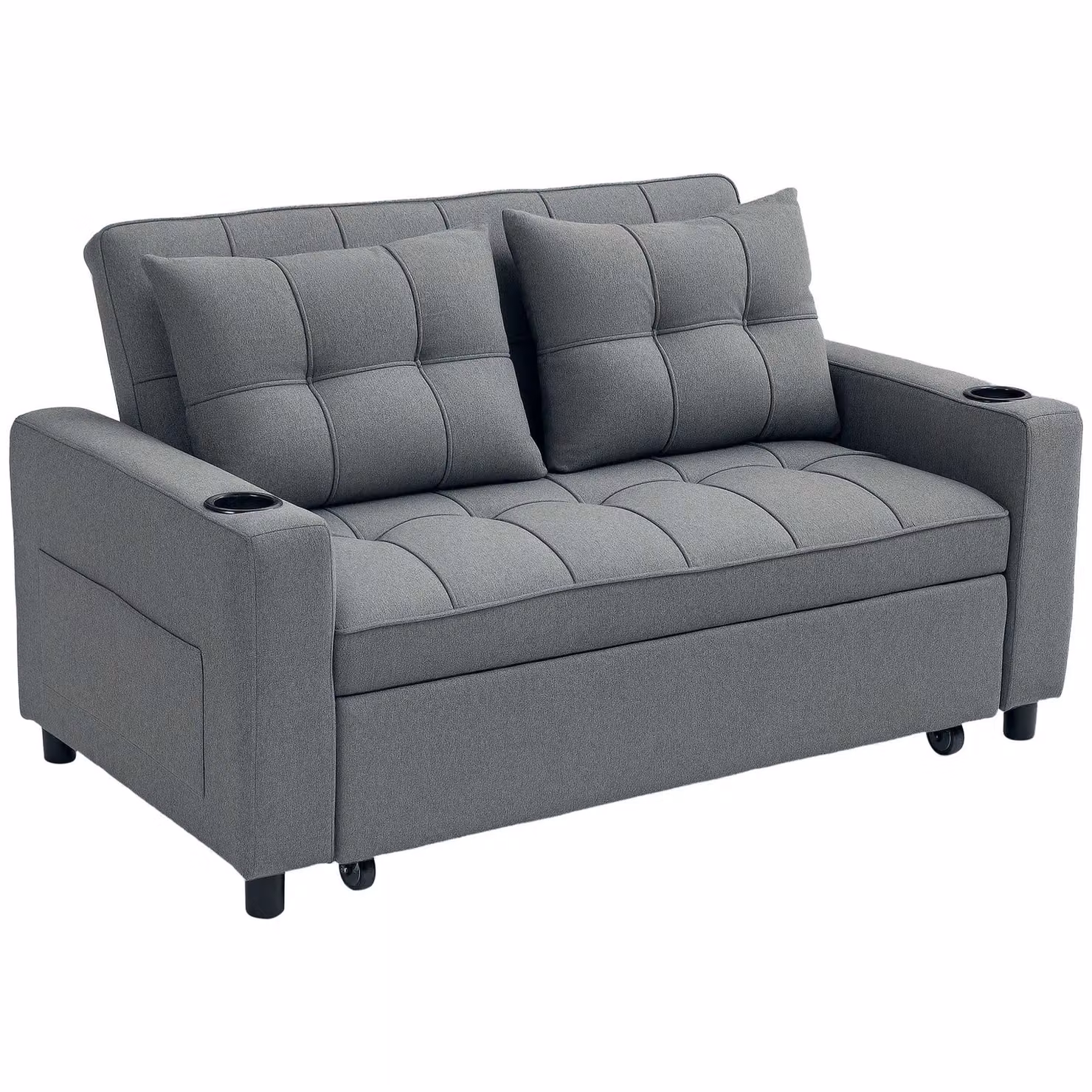 HOMCOM 2 Seater Pull Out Sofa Bed with Fabric Upholstery and Scatter Cushions in Dark Grey – 2