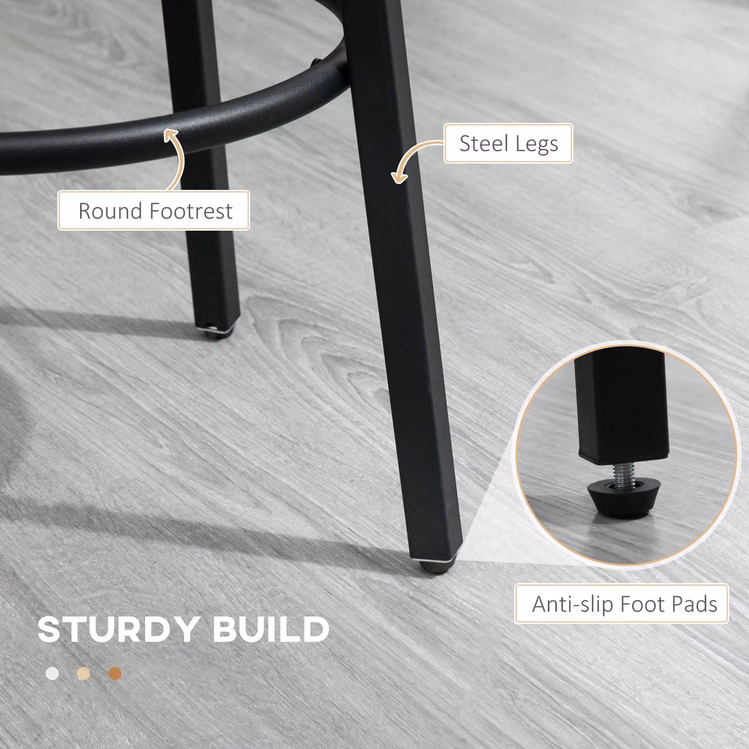 HOMCOM Industrial Bar Stool Set of 2 in Brown and Black with Metal Legs and Wood Accents – 5