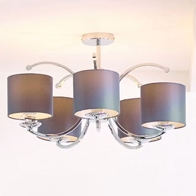 Pacific Lifestyle Modern Silver and Grey Arc Ceiling Light with Fabric Shades