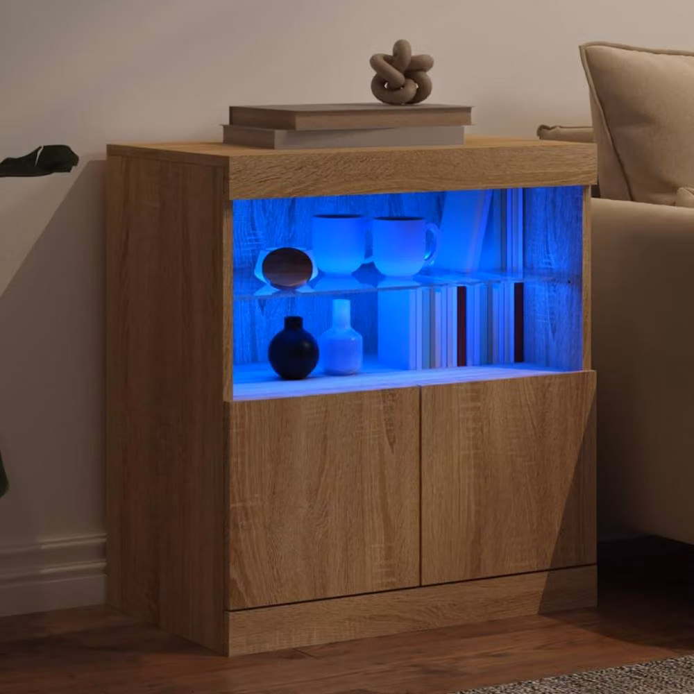 Berkfield Home Modern Sideboard with Integrated LED Lights in Sonoma Oak and Beige, W/D/H: 60 x 37 x 67 cm – 3