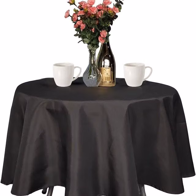 Neel Blue Premium Polyester Round Tablecloth in Black