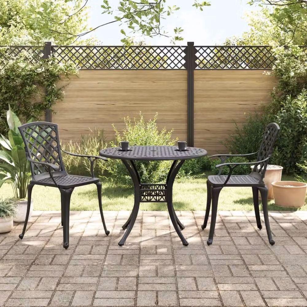 Berkfield Home 3 Piece Bistro Set in Black Cast Aluminium – 2