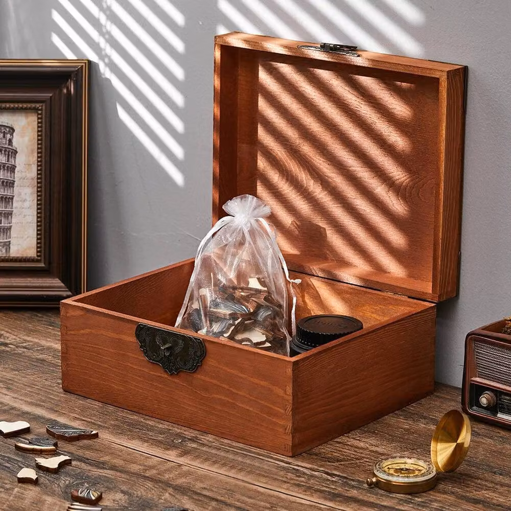FLAVORA Vintage Solid Wood Lockable Keepsake Storage Box with Lid in Brown – 2