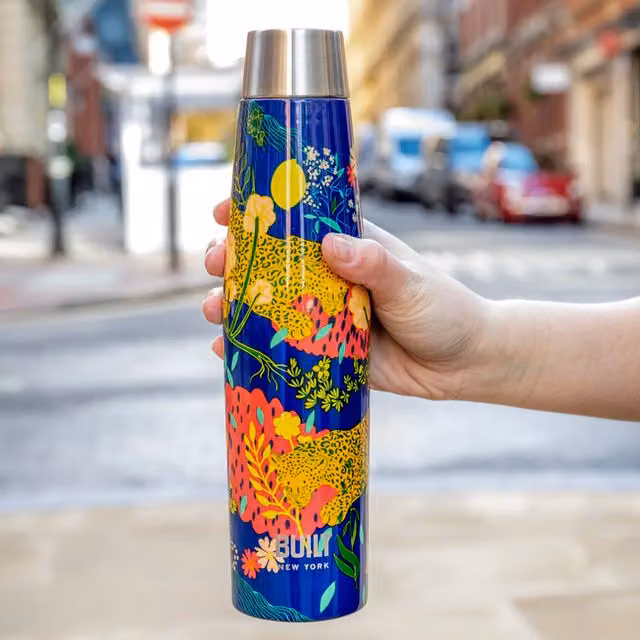 BUILT Apex 540ml Insulated Stainless Steel Water Bottle in Blue Floral Design