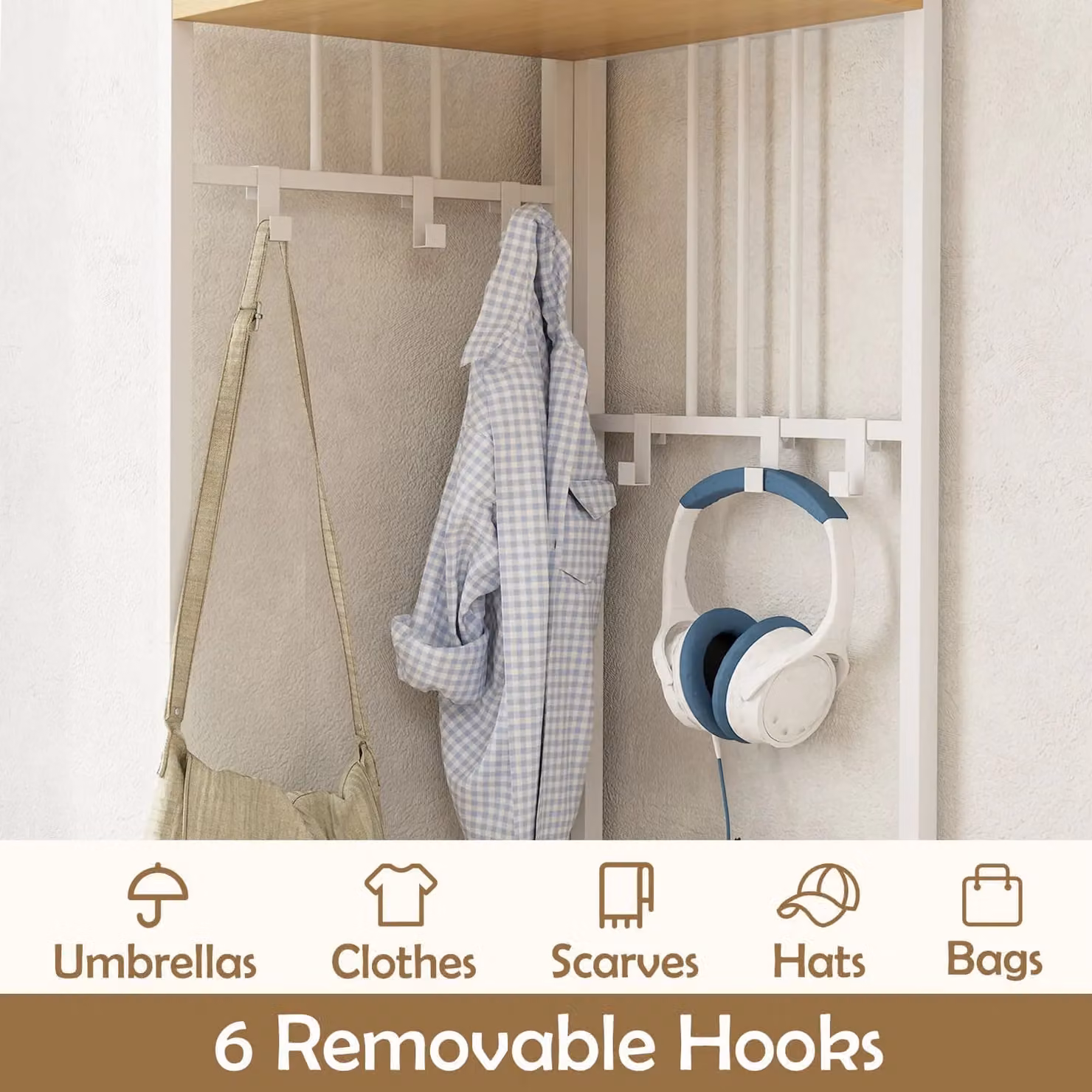 Costway 4-Tier Hall Tree Coat Rack and Shoe Shelf Organizer, Height: 180 cm, Natural – 2