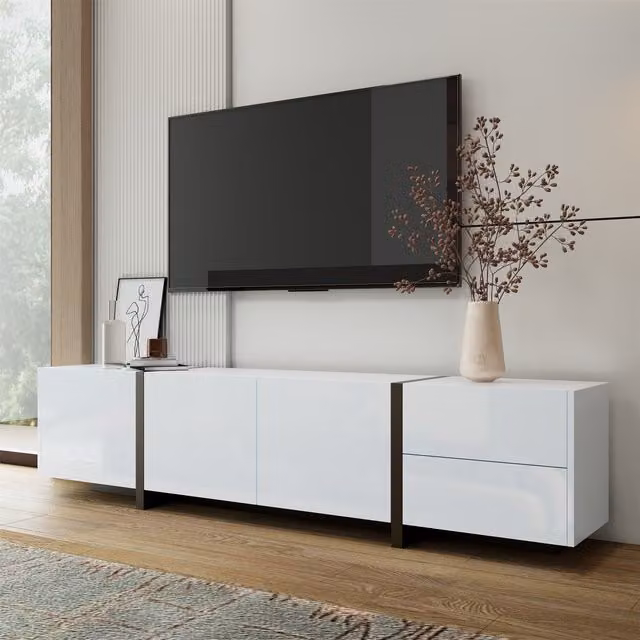 Aosom UK Modern High-Gloss Black and White TV Cabinet with 3 Doors, W: 29.5 cm, H: 40 cm, D: 29.5 cm