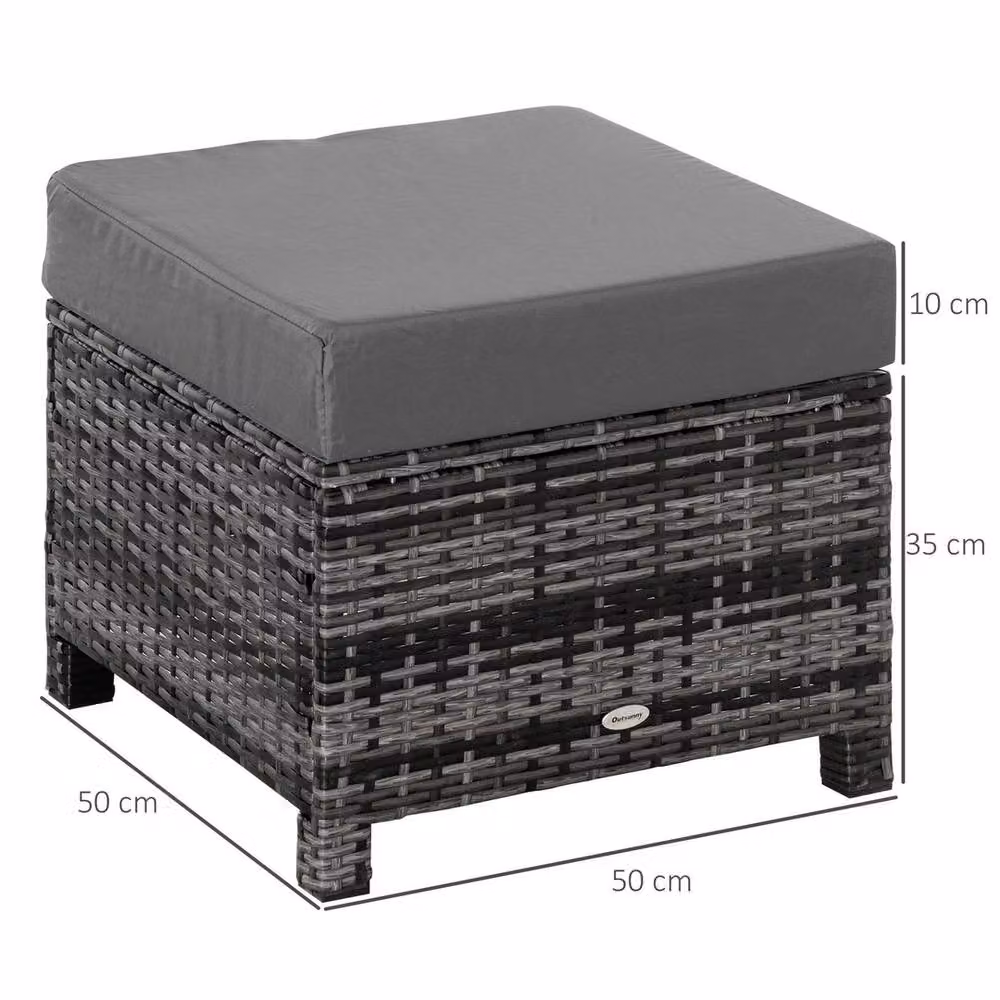FORGEVIO Grey Rattan Outdoor Garden Ottoman with Powder Coated Aluminium Frame and Cushions – 2