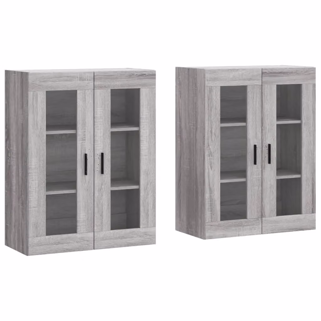 Berkfield Home Set of 2 Wall Mounted Cabinets in Grey Sonoma with Glass Doors – 1