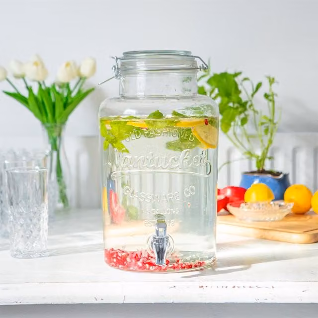 Rink Drink Glass Drinks Dispenser with Tap, Transparent and White, 6.5 l